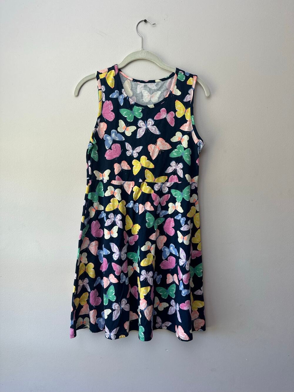 Wonder Nation Girls XXL 18 Navy Butterfly Print Sleeveless Fit & Flare Dress